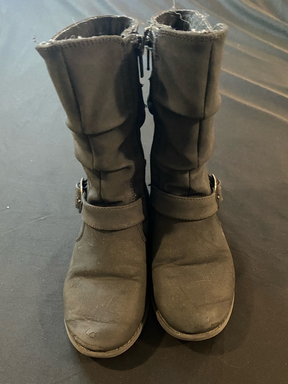 Kids Black Mid-Calf Buckle Boots